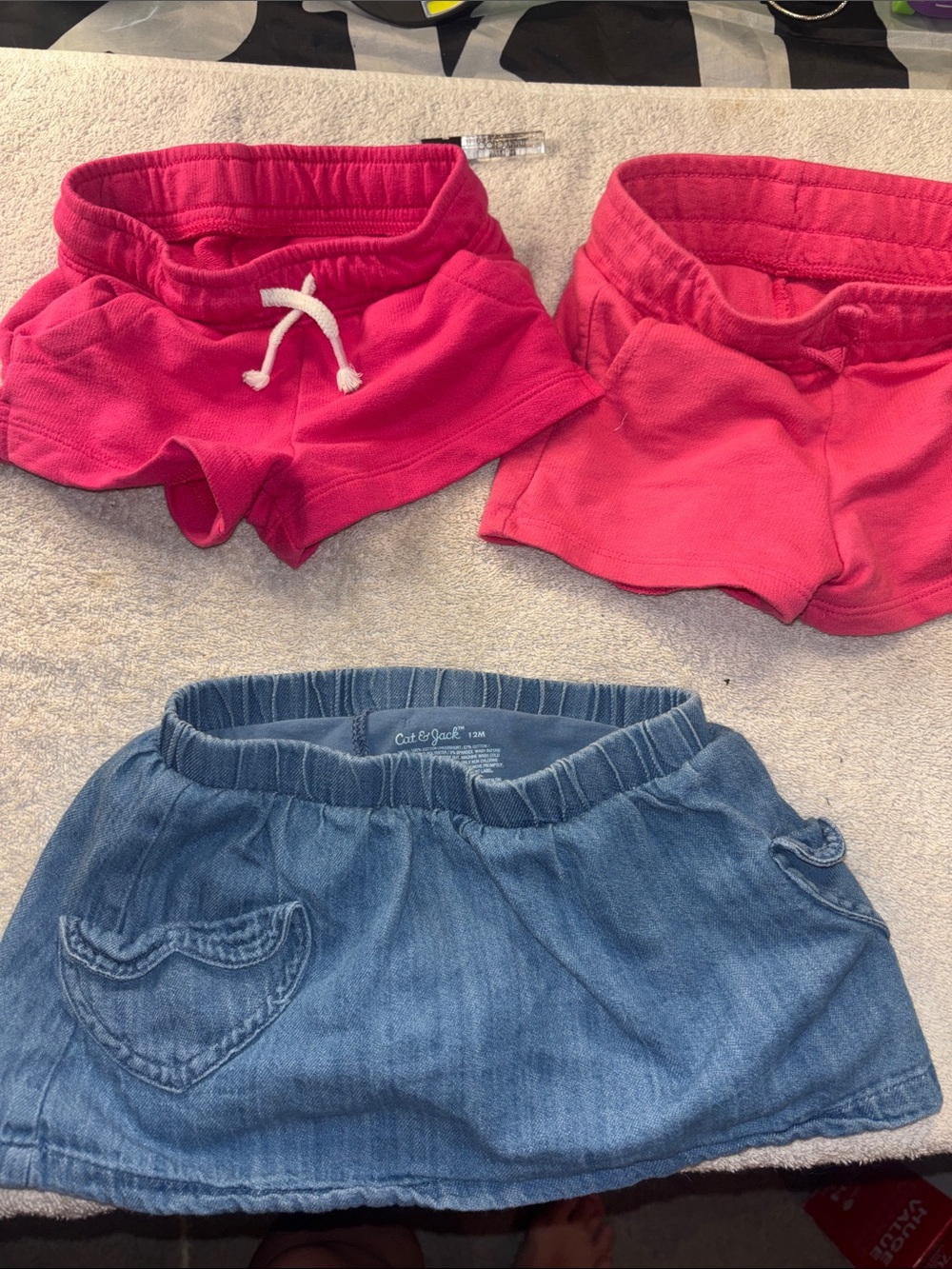 Cat & Jack Hot Pink Knit Shorts (2) + Blue Denim Skirt